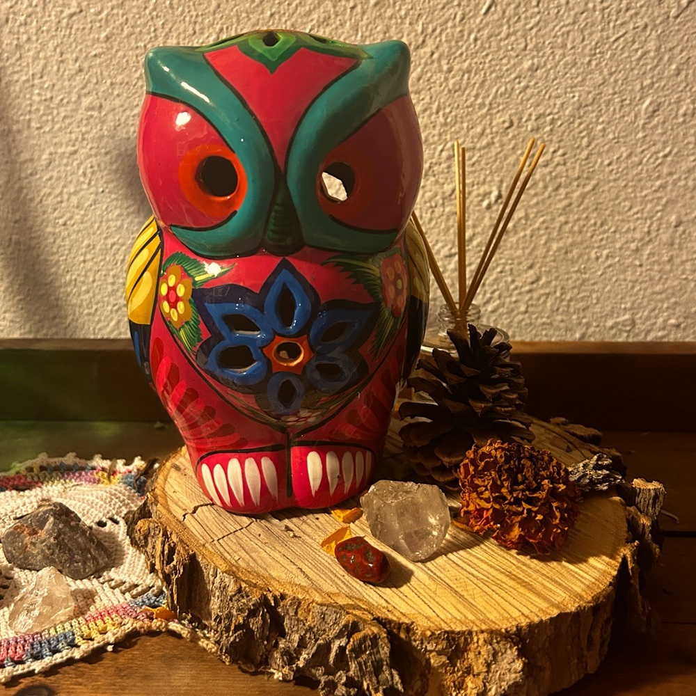 Hand painted owl figurine latern